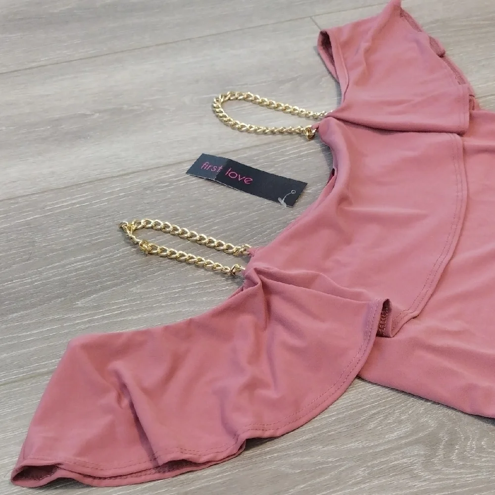 First Love Pink Ruffled Off-Shoulder Blouse - Picture 3 of 13